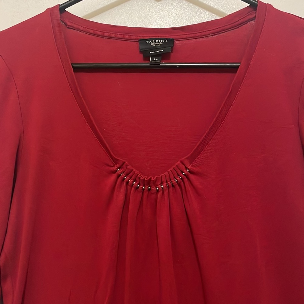 Talbots Embellished Scoop Neck Top | Pima Cotton | size Lp